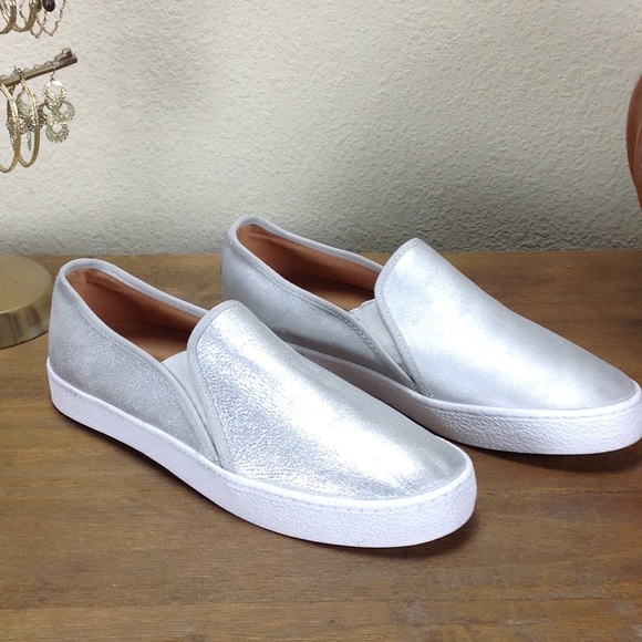 ❌Anthropologie Silver Leather Slip-On Sneakers - Picture 2 of 8